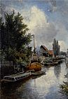 Johan Barthold Jongkind Canvas Paintings - Chantier naval au bord de la Schie pres de Delft